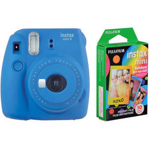 INSTAX Mini 9 Instant Film Camera with Rainbow Instant Film Kit (Cobalt Blue, 10 Exposures)