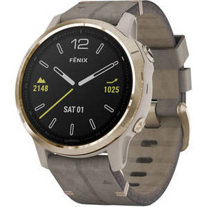 fenix 6S Multisport GPS Smartwatch (42mm, Sapphire, Light Gold-Tone / Shale Gray Leather Band)