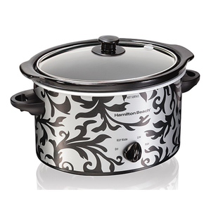 3qt Slow Cooker Silver/Black Damask Pattern