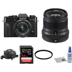 X-T30 Mirrorless Digital Camera with 15-45mm and 50mm f/2 Lenses and Accessories Kit (Black/Black)