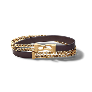 Mens Classic Double Wrap Leather & Gold-Tone Bracelet - Large