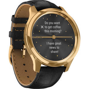 vivomove Luxe Hybrid Smartwatch (42mm, 24K Gold PVD Stainless Steel Case, Leather Band)