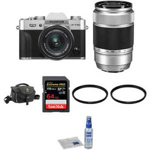 X-T30 Mirrorless Digital Camera with 15-45mm and 50-230mm Lenses and Accessories Kit (Silver/Silver)