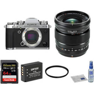 X-T3 Mirrorless Digital Camera with 16mm f/1.4 Lens and Accessories Kit (Silver)