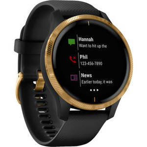 Venu Smartwatch (Gold Stainless Steel Bezel, Black Case, Silicone Band)