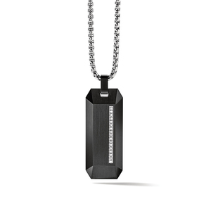 Mens Precisionist Black IP Diamond Dog Tag Pendant Necklace