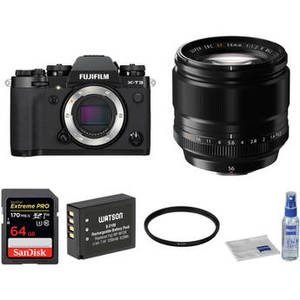 X-T3 Mirrorless Digital Camera with 56mm Lens and Accessories Kit (Black)