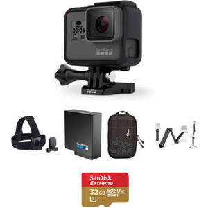 HERO6 Black Kit with Head Strap, Extra Battery, 3-Way, and 32GB microSD Card