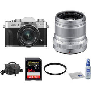 X-T30 Mirrorless Digital Camera with 15-45mm and 50mm f/2 Lenses and Accessories Kit (Silver/Silver)