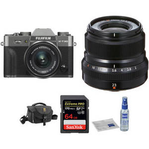 X-T30 Mirrorless Digital Camera with 15-45mm and 23mm f/2 Lenses and Accessories Kit (Charcoal Silver/Black)