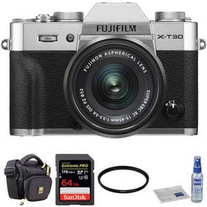 X-T30 Mirrorless Digital Camera with 15-45mm Lens and Accessories Kit (Silver)