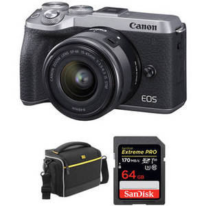 EOS M6 Mark II Mirrorless Digital Camera with 15-45mm Lens, EVF-DC2 Viewfinder, and Accessories Kit (Silver)