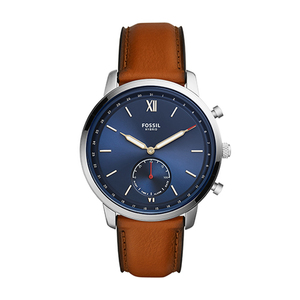 Mens Q Neutra Hybrid Smartwatch Luggage Leather Strap Blue Dial