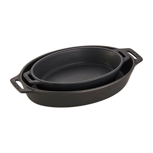 2pc Ceramic Oval Baking Dish Set Matte Black