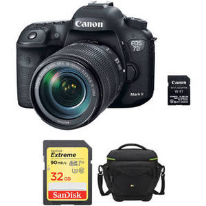 EOS 7D Mark II DSLR Camera with 18-135mm f/3.5-5.6 IS USM Lens, W-E1 Wi-Fi Adapter, and Accessory Kit