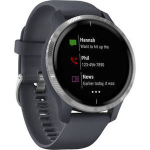 Venu Smartwatch (Silver Stainless Steel Bezel, Granite Blue Case, Silicone Band)
