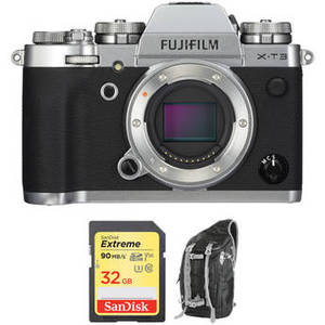 X-T3 Mirrorless Digital Camera Body with Accessories Kit (Silver)