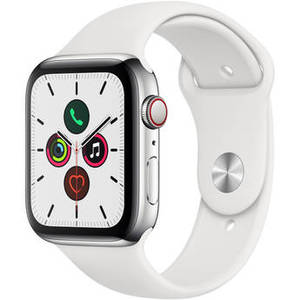 Watch Series 5 (GPS + Cell, 44mm, Stainless Steel, White Sport Band)