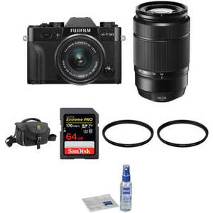 X-T30 Mirrorless Digital Camera with 15-45mm and 50-230mm Lenses and Accessories Kit (Black/Black)