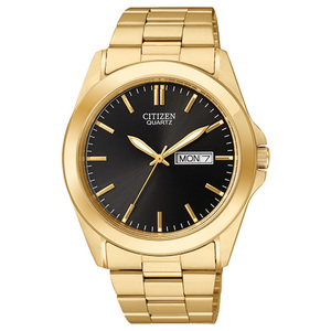 Mens Quartz Gold-Tone Stainless Steel Watch Black Dial