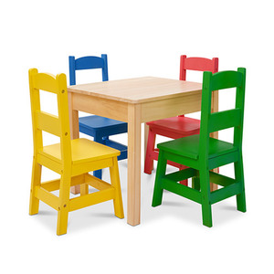 5pc Wooden Table & Chairs Set Primary Colors