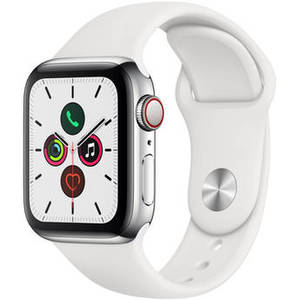 Watch Series 5 (GPS + Cell, 40mm, Stainless Steel, White Sport Band)