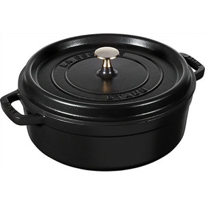 6qt Cast Iron Shallow Wide Round Cocotte Matte Black