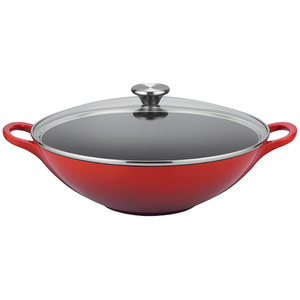 5qt Enameled Cast Iron Wok Cerise