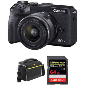 EOS M6 Mark II Mirrorless Digital Camera with 15-45mm Lens, EVF-DC2 Viewfinder, and Accessories Kit (Black)