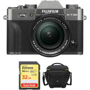 X-T30 Mirrorless Digital Camera with 18-55mm Lens and Accessories Kit (Charcoal Silver)