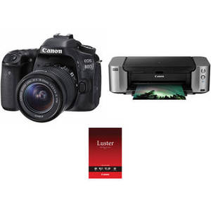 EOS 80D DSLR Camera with 18-55mm Lens and Inkjet Printer Kit