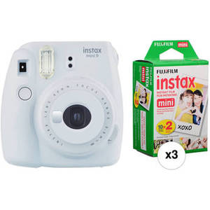 INSTAX Mini 9 Instant Film Camera with Instant Film Kit (Smokey White, 60 Exposures)