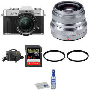 X-T30 Mirrorless Digital Camera with 18-55mm and 35mm f/2 Lenses and Accessories Kit (Silver)