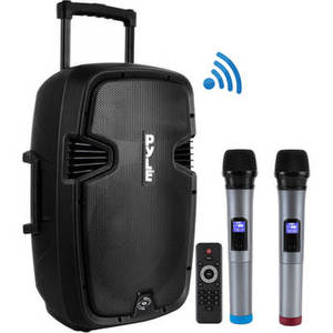 PPHP1599WU 15" 1600W Bluetooth 4.0 Loudspeaker System with Dual Wireless Handheld Microphones
