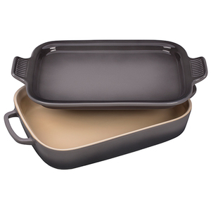 2.75qt Stoneware Rectangular Dish w/ Platter Lid Oyster
