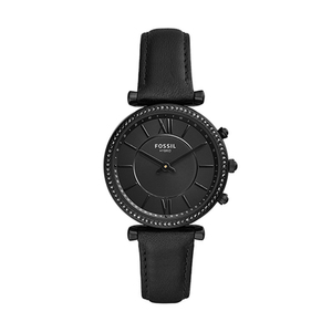 Ladies Q Carlie Hybrid Smartwatch Black Leather Strap