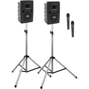 LIB-DP2-AIR-HH Liberty Deluxe AIR Package 2 Portable Bluetooth PA System with AIR Transmitter, Two Wireless Handheld Microphone Transmitters, Wireless Companion Speaker, and Speaker Stands (1.9 GHz)
