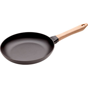 10" Cast Iron Fry Pan w/ Wooden Handle Matte Black