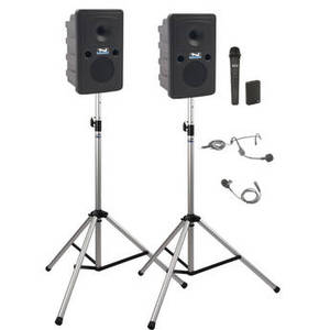 GG-DP2-AIR-HB Go Getter Portable Sound System Deluxe AIR Package 2 with Bodypack & Wireless Handheld Microphone Transmitters and Wireless Companion Speaker & Speaker Stands (1 x Lavalier Mic, 1 x Headset Mic, 1.9 GHz)