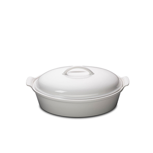 4qt Heritage Stoneware Covered Oval Casserole White