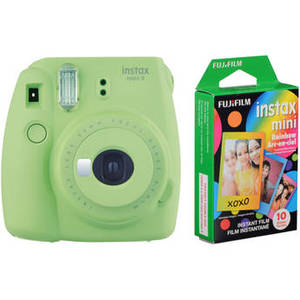 INSTAX Mini 9 Instant Film Camera with Rainbow Instant Film Kit (Lime Green, 10 Exposures)