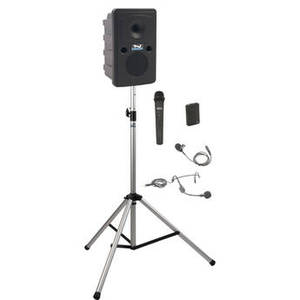 GG-BP2-HB Go Getter Portable Sound System Basic Package 1 with Bodypack Transmitter & Wireless Handheld Microphone and Speaker Stand (1 x Lavalier Mic, 1 x Headset Mic, 1.9 GHz)