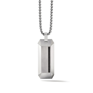 Mens Precisionist Stainless Steel Black Diamond Dog Tag Necklace