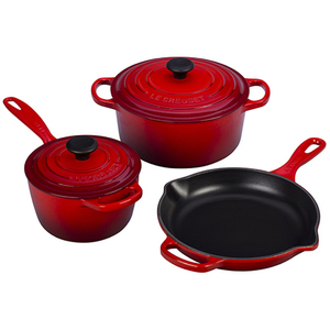 5pc Signature Cast Iron Cookware Set Cerise