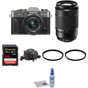 X-T30 Mirrorless Digital Camera with 15-45mm and 50-230mm Lenses and Accessories Kit (Charcoal Silver/Black)