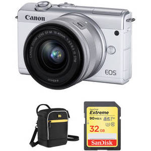 EOS M200 Mirrorless Digital Camera with 15-45mm Lens and Accessories Kit (White)