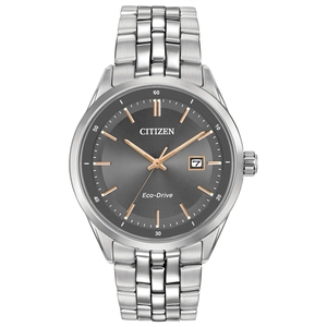Mens Eco-Drive Sapphire Stainless Steel Watch Gray Dial