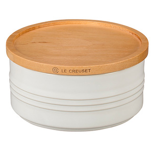23oz Stoneware Storage Canister w/ Wood Lid White