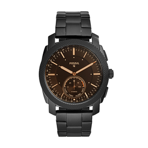 Mens Q Machine Hybrid Smartwatch Black Steel Brown Dial