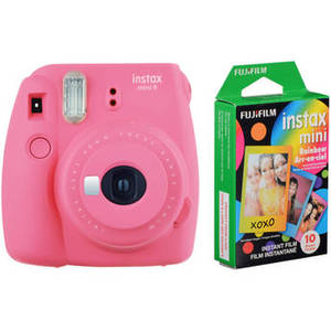 INSTAX Mini 9 Instant Film Camera with Rainbow Instant Film Kit (Flamingo Pink, 10 Exposures)